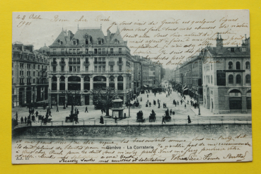 Ansichtskarte AK Genf / La Corraterie / 1901 / Credit Lyonnais – Straßenansicht – Kiosk – Architektur